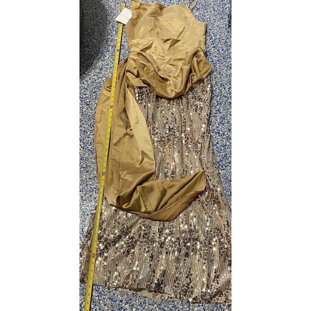 Mew Mews Formal Gown Statement Dress Elegant Gold Sequins Maxi Womens Medium NEW - Picture 12 of 13